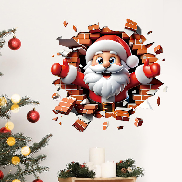 3D Jultomte Väggdekaler - 44.7*42cm PVC Dekoration för Sovrumsväggar, Dörrar, Ger en Magisk Julstämning till Hemmet