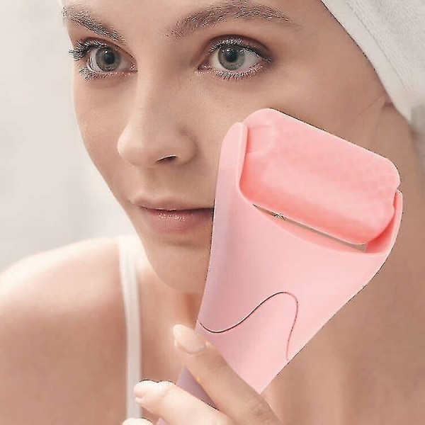 Isrulle för ansiktsögon, presenter för kvinnor, massageapparat för ansiktsrulle Svullnad Migrän Smärtlindring och mindre skada (1 st, rosa)
