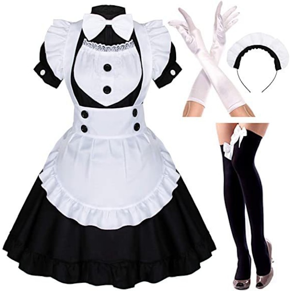Lolita Pigekjole Sort og Hvid Uniform Kjole Sort og Hvid XL A XL