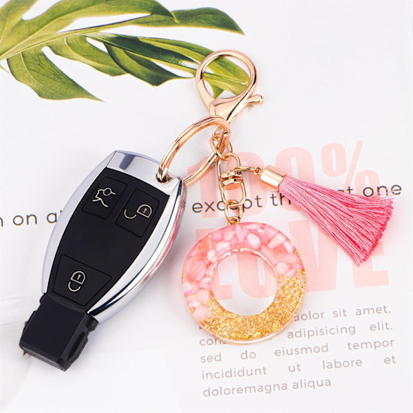 Sødt Rosa Nøglering til Kvinder Piger, Initialbogstav Nøglering med Kvast, Charms til Nøglepung Håndtasker Rygsække Pink-o