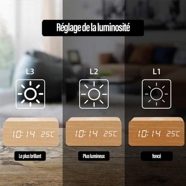 Digitalt vækkeur med trådløs oplader LED skrivebordsvækkeur temperaturvisning, 9950