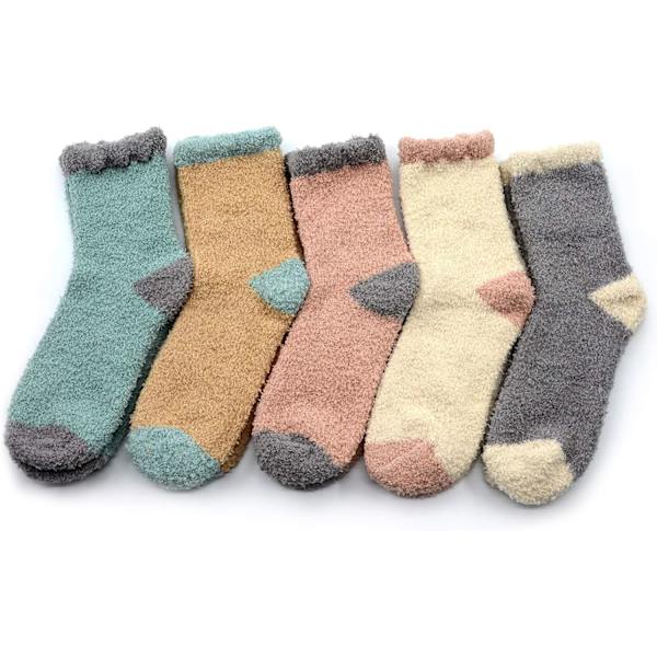 Pehmeät ja lämpimät tossusukat naisille - Superpehmeät mikrokuidut, mukavat nukkumissukat, 6 tai 5 paria 5 Pairs Patchwork Pink