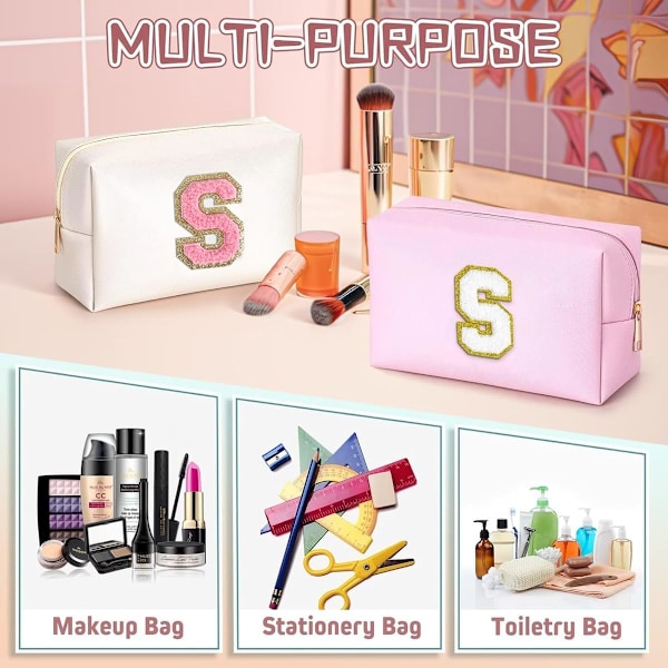PU Læder Kosmetikpose Opbevaringstaske 28 Bogstaver Makeup Taske Stor Kapacitet Rejse Toilettaske Kvinder Piger Fødselsdagsgave Opbevaringstaske Rose-1
