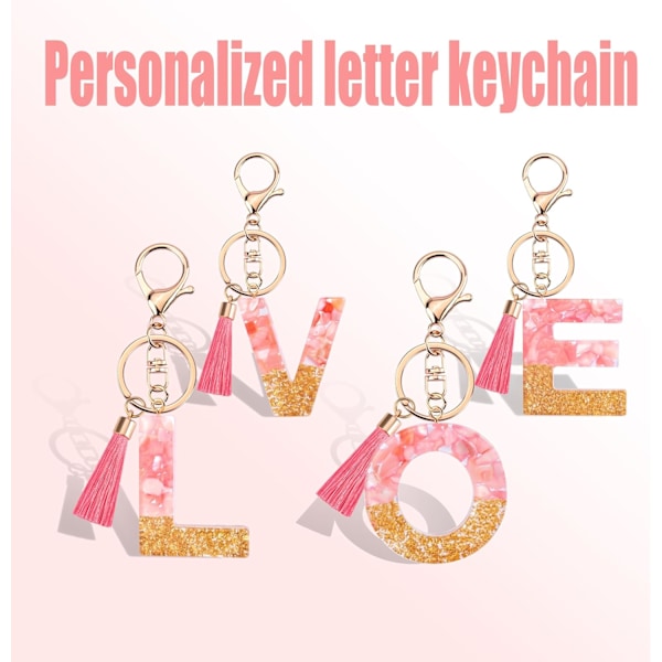 Sødt Rosa Nøglering til Kvinder Piger, Initialbogstav Nøglering med Kvast, Charms til Nøglepung Håndtasker Rygsække Pink--x