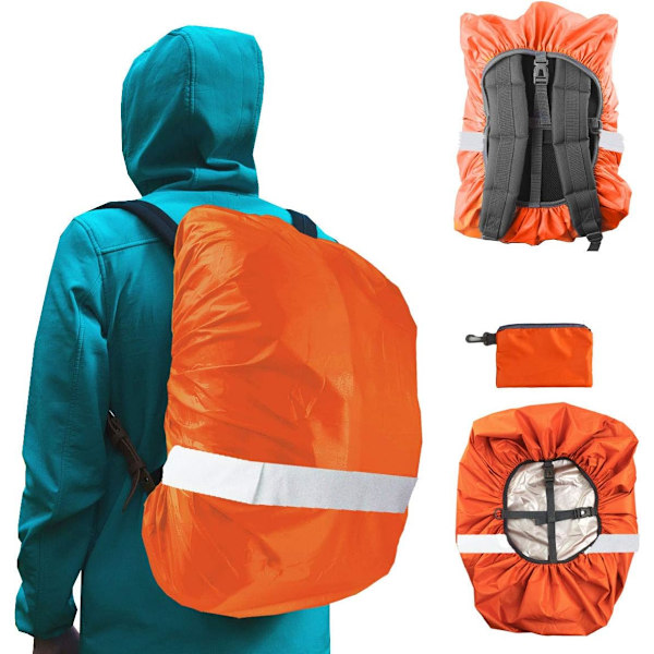 Høy-synlig Ryggsekk Regndeksel med Refleksstripe 100% Vanntett Ultralett Ryggsekk Deksel, Oppbevaringspose, Oransje L (For 35L-50L ryggsekk) Orange L