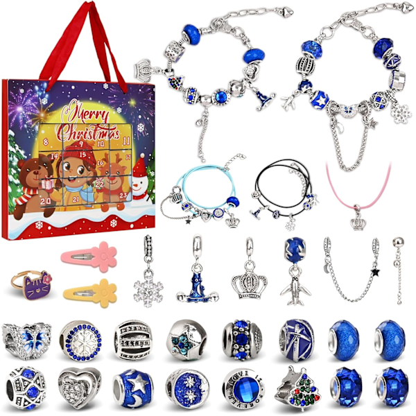 Smyckesadventskalender 2024 Flickor, DIY Julkalender Smycken, 24 Fyllningshantverk Charm Armband Kit, Julgåva för Barn Kvinnor Tonåringar