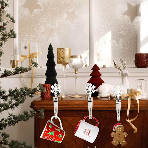 Julstrumporhållare för spis, snöflinga, silver, metall, jul, 4-pack