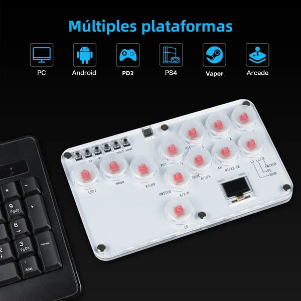 Mini Arcade-kontroller med alle knapper og 12 taster, kompatibel med PS3, PS4, PC og Switch-kampspill