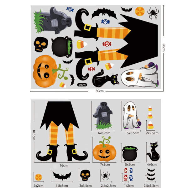 Halloween-lasiikkuna-asetelma haamu zombi kurpitsa hämähäkki staattinen ikkunatarra juhlat sisustus (N)