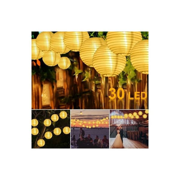 LED solcellelys, solcelle lyslenke, LED-stripe, lyktlenke, 6,5 m, 30 lys, varmhvit