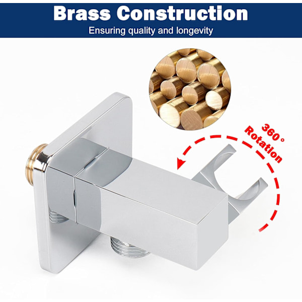 Veggmontert Vannforsyningsalbue med Håndholdt Dusjholder - Solid Messing Kvadratisk Dusjbrakett med Flens G1/2 Dusjslangekobling (Børstet Nikkel) Chrome Finish