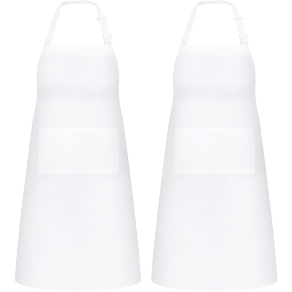 2-pack Köksförkläden, Justerbar Bib Mjuk Kockförkläde med 2 Fickor för Män Kvinnor  Sann Vit True White