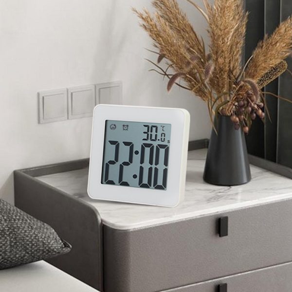 Vattentät & Anti-dimma Vit LED Elektronisk Väckarklocka - Smart, Kompakt (10*9.2*3.4cm), Perfekt för Badrum och Dagligt Bruk!