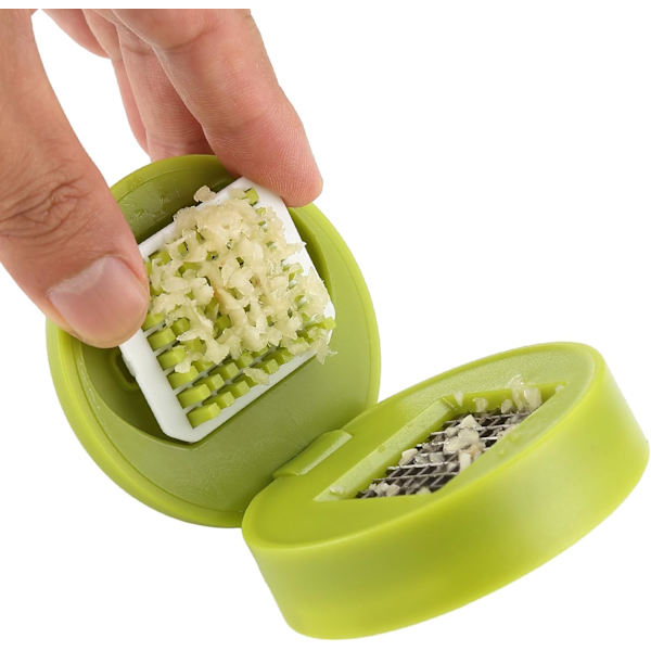 Hvitløkshakker, 2 stk. Hvitløkspresser, Kniver i rustfritt stål, Kutter, Knuser, Kvern og Oppbevaringsbeholder - Inkluderer 2 stk. mini børster - Egnet for
