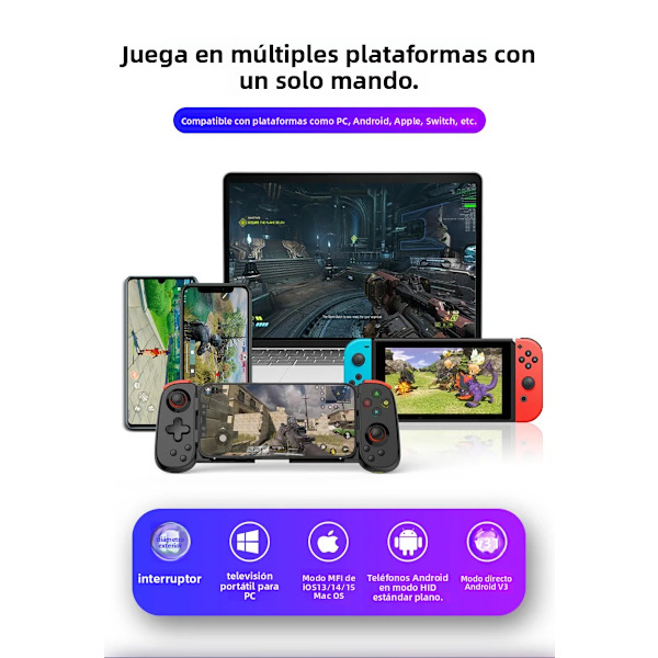 D6DP Sort Mobil Trådløs Spilcontroller til Android og iOS, Cloud Gaming og Fjernafspilning Kompatibel