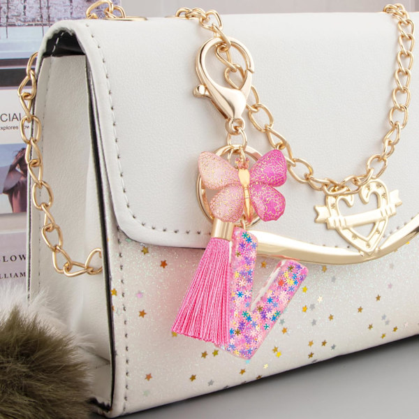 Sööt roosad võtmehoidjad naistele ja tüdrukutele, algustähega võtmehoidjad tutiga, ripatsid võtmetele, rahakotile, käekottidele ja seljakottidele Colorful Pink Butterfly-v