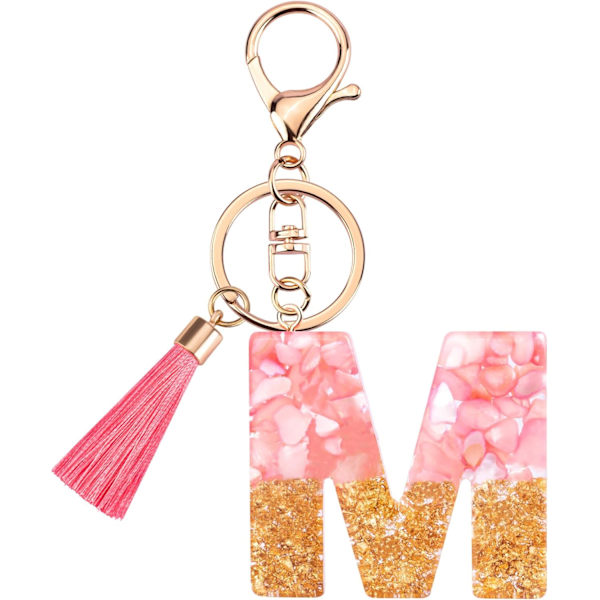 Sødt Rosa Nøglering til Kvinder Piger, Initialbogstav Nøglering med Kvast, Charms til Nøglepung Håndtasker Rygsække Pink-m.