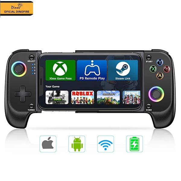MC101 DinoFire Mobiltelefon Gamepad med Joystick og Bluetooth Controller Kompatibel med iPhone og Android Spilcontroller med Triggerknap