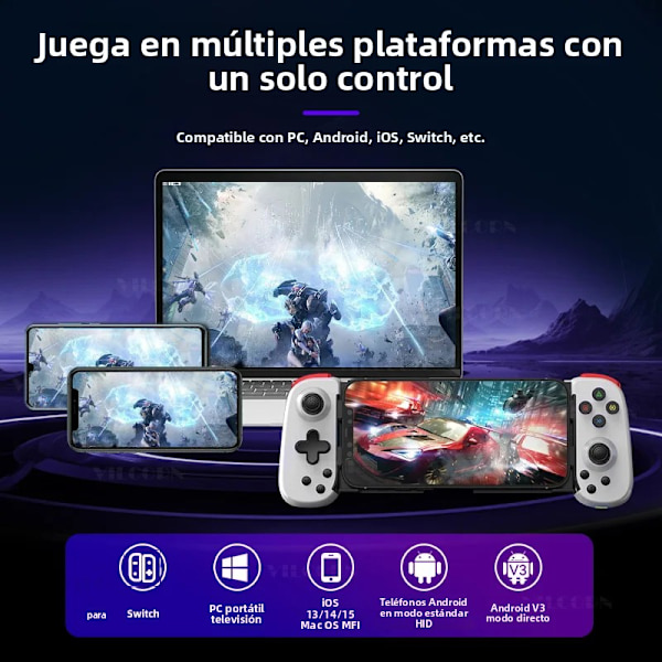 Vit D6DP Trådlös Gamepad med Förlängning och Turbo Vibration för Android/iOS/Switch/PC Bluetooth-kompatibel Spelkontroll