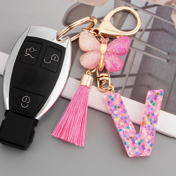 Sööt roosad võtmehoidjad naistele ja tüdrukutele, algustähega võtmehoidjad tutiga, ripatsid võtmetele, rahakotile, käekottidele ja seljakottidele Colorful Pink Butterfly-v
