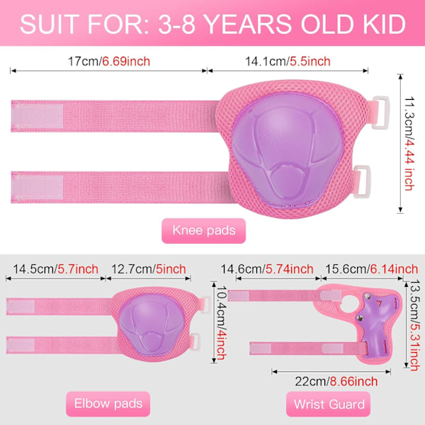 Lasten suojavarusteet - Polvisuojat lapsille 3-14 vuotta, polvi- ja kyynärpääsuojat rannetuilla 3-in-1 S PurplePink