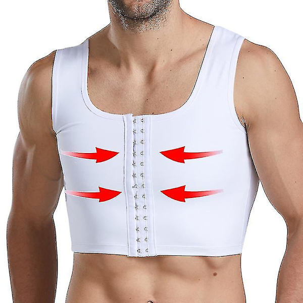 Män Gynecomastia Shaper Ny Slankning Bröstkontroll Bröst Shapewear Underkläder Mage Bälten Haka Kontroll Zip White XL