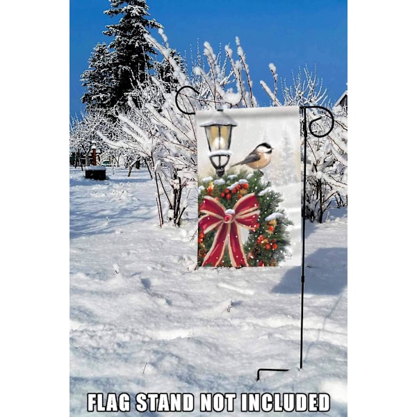 12x18 Tommer Dobbeltsidet Haveflag Vinterflag, Snefnug Krans Julevinter Haveflag Husflag Til Udendørs Have Dekoration Snowy Wreath