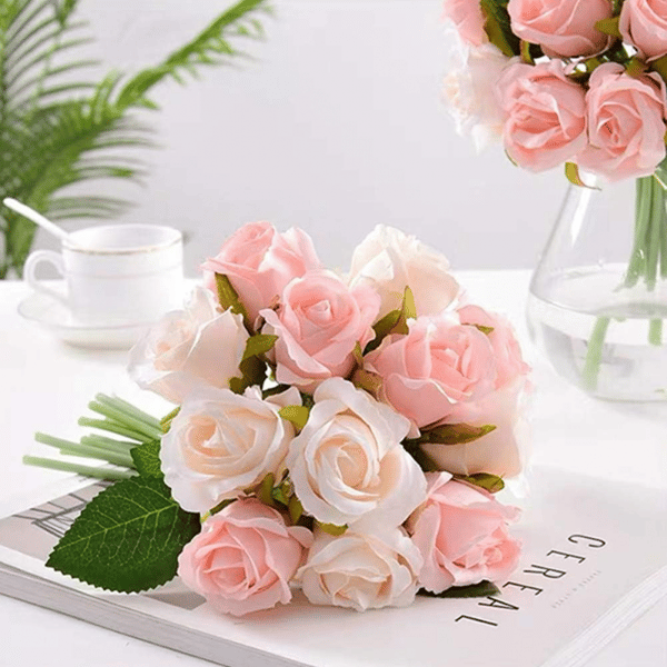 Kunstige roser, pink, 1 bundt pink