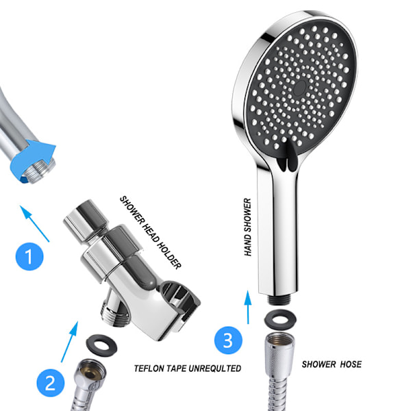 Kylpyammeen suihkupäärosetti 3 toimintoa 3 asentoa tehostettu suihkusarja