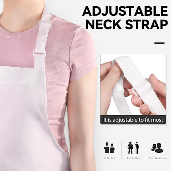 2-pack Köksförkläden, Justerbar Bib Mjuk Kockförkläde med 2 Fickor för Män Kvinnor  Sann Vit True White