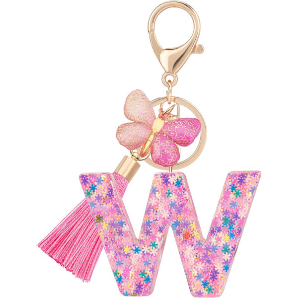 Sødt Rosa Nøglering til Kvinder Piger, Initialbogstav Nøglering med Kvast, Charms til Nøglepung Håndtasker Rygsække Colorful Pink Butterfly-w