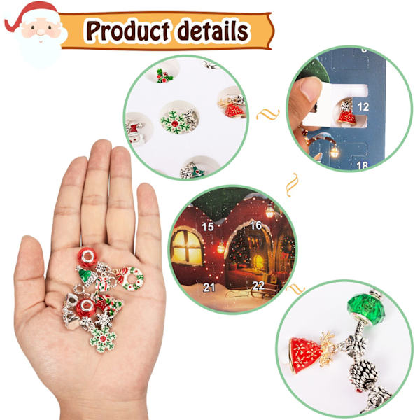 Julkalender Armband 2024 för Flickor 24 Dagar Julnedräkning Kalender DIY Smyckestillverkningssats Present 22 Charm Beads 2 Armband