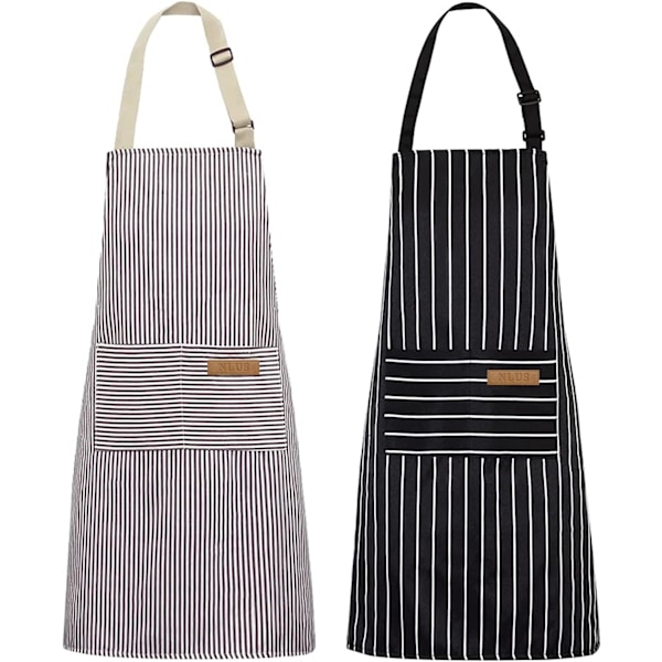 2-pack Köksförkläden, Justerbar Bib Mjuk Kockförkläde med 2 Fickor för Män Kvinnor Svart/Brun C