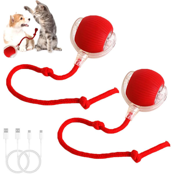 2 st Interaktiva Hundleksaker Interaktiv Rullande Hundboll Tuggleksak Viral Rullande Hundboll Kattleksaker Rullande Boll Elektrisk Hundboll Leksak 360° Smart Automatisk Red