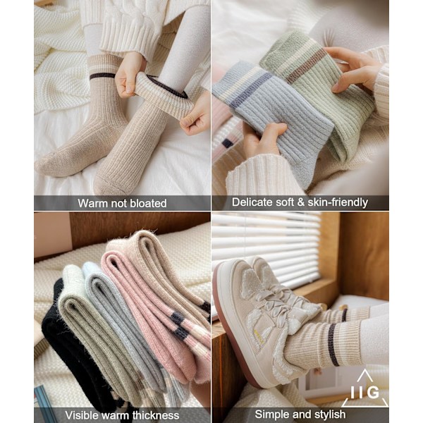 5 Par Dame Vintage Stil Tykke Uld Varme Vinter Strømper A3