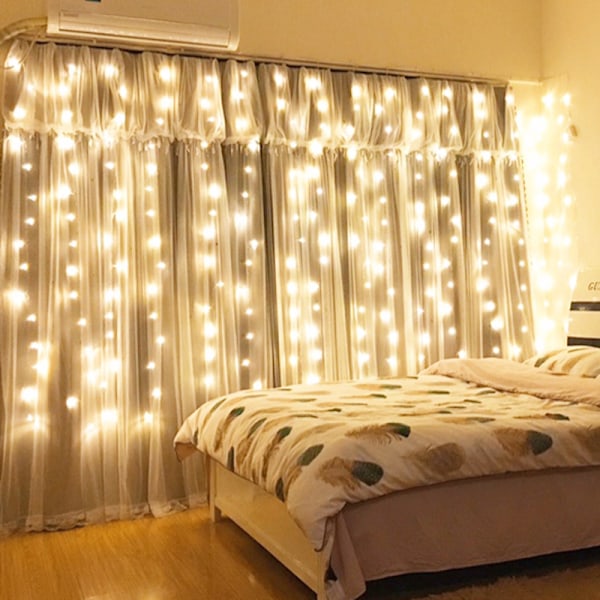Upeat LED-verhovalot - 3m*1m, 10 riippuvaa, paristo- ja USB-käyttö, lämmin valkoinen - parvekkeen ja ikkunan koristeluun, tähtikuvioinen ja unelmoiva