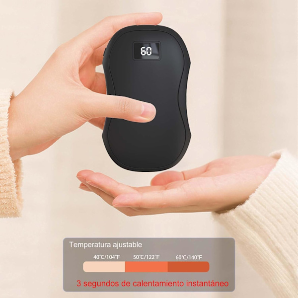 Kannettava USB-ladattava kädenlämmitin, nopea lämmitys 3 lämpötasolla 40 °C - 60 °C, 5000 mAh sähköinen kädenlämmitin Blanco