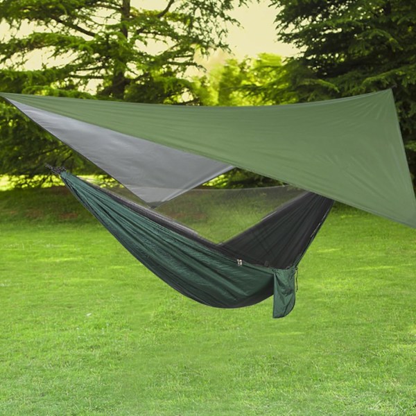 Hängmatta Camping Tarp Regnfly, Vattentät Tältfotsplattform Skydd Tak Solskyddstyg Picknickmatta för Utomhus Markis Vandring Strand Ryggsäck Green