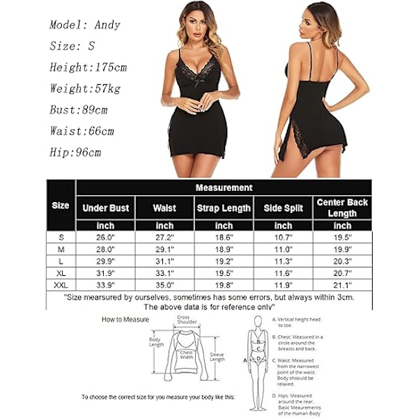 Damunderkläder för kvinnor, Sexig nattkläder, Spaghettiband, Nattklänning, Babydoll, Chemise XL