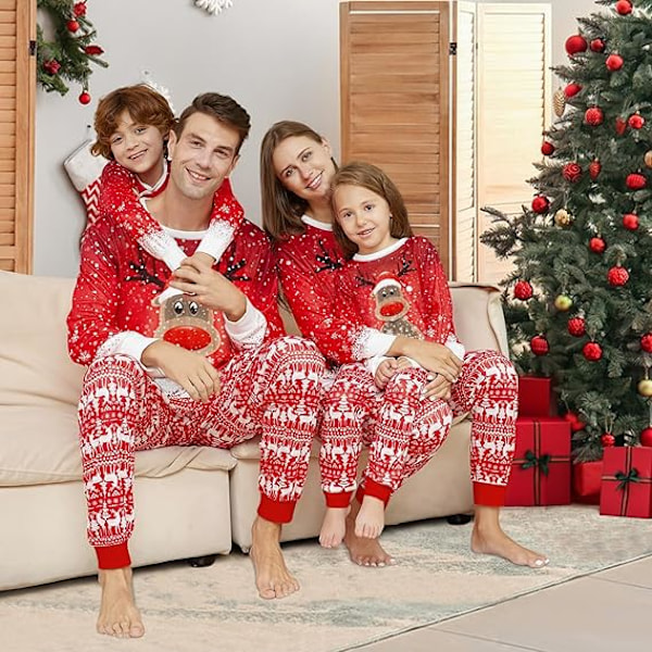 Familjematchande Julpyjamas Set Rensa Djur Pyjamas Set Julrutig Pyjamas Nattkläder Solkläder för Kvinnor Vuxna Barn Röd Dad-X