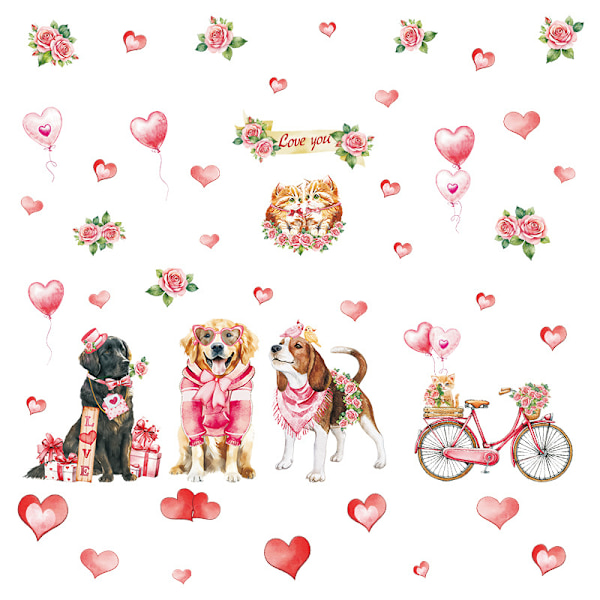 Vannfargede Valentinsdag-klistremerker til vinduer og vegger - 45 stk i 4 ark på 20x30cm PVC, Kreativ hjerteformet dekor for en romantisk Valentinsdag!
