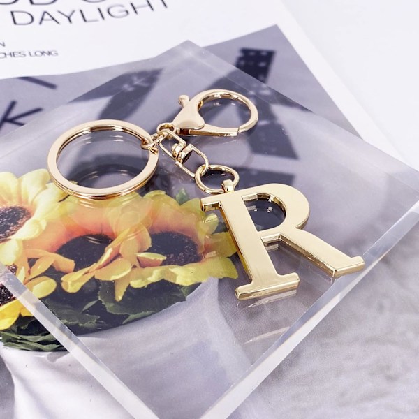 Nøglering med Guld Bogstav A-Z til Kvinder Taske Charms Pung Charms Til Håndtasker Metal Alphabet Initial Letter Nøglering R
