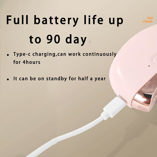 Elektrisk automatisk nagelklippare med ljus, 2 i 1 nagelklippare och polerare USB uppladdningsbar, säker nagelklippare rosa Pink