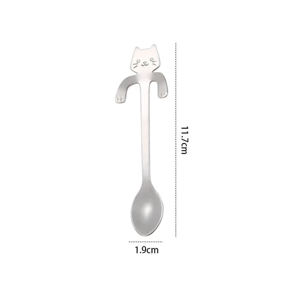 5 stk. Mini Kat Kaffeskeer (11,7 × 1,9 cm), 304 Rustfrit Stål Søde Teskeer til Is, Te, Dessert, Suppe