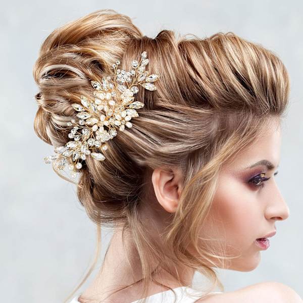 5 stk. Bryllupshårkam Brude Hårnåle Krystal Perle Hårtilbehør Rhinestone Blomster Hårstykke til Bryllup Brud Kvinder (Guld, Klassisk Stil) Gold