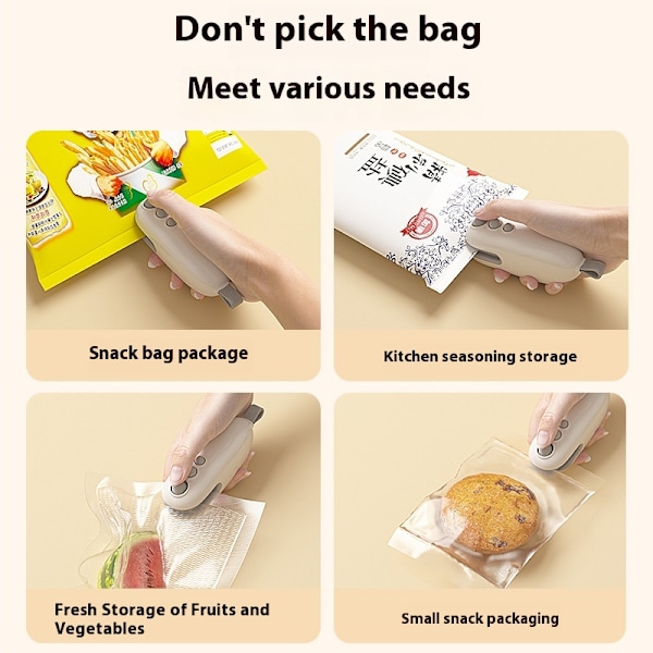 Skære- og forseglingsmaskine med dobbeltfunktion - Mini-forsegler med magnet - Lille snack-forsegler - Håndtryk - Poseforsegler - Høj temperaturforsegling - Magnetisk design