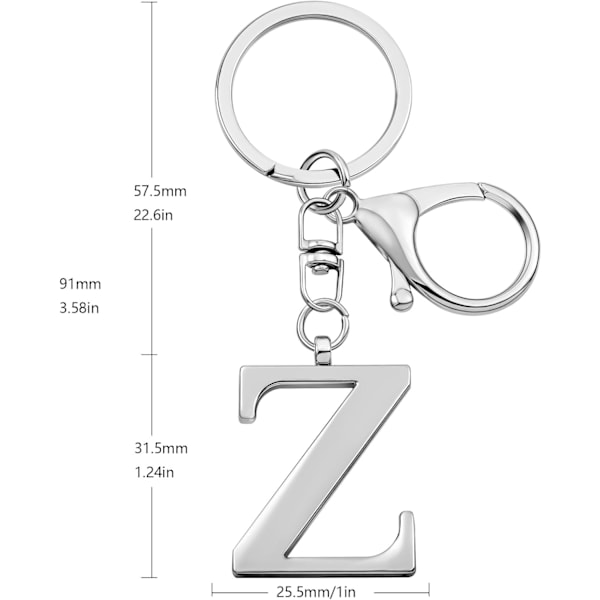 Nøkkelring med gullbokstav A-Z for kvinner, veskepynt, veskepynt til håndvesker, metallalfabet, initialbokstav nøkkelring Silver-z