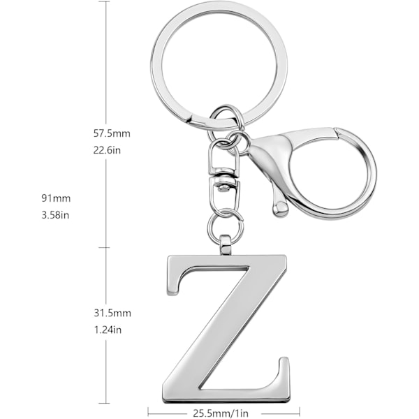 Nyckelring med guldbokstav A-Z för kvinnor, väskacharm, handväskacharm, metallinitialbokstavsnyckelring Silver-z