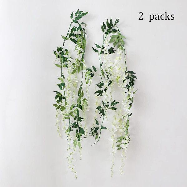 2 x 7 fot Konstgjord Wisteria Vinranka Girlang Konstgjorda Blommor Wisteria Girlangar för Utomhus Inomhus Bröllop Vägg Badrum Dekoration (Lila) White