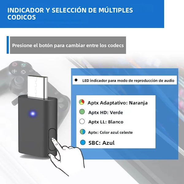 Dobbel lydadapter, USB-C-tilkobling, støtter Qualcomm aptX-Adaptive Bluetooth 5.2, egnet for PC/Mac/PS5, Bluetooth-sender for datamaskin